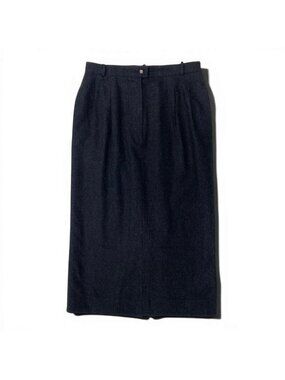 Chanel Boutique Wool Skirt CC Logo Button Long Pencil Gray